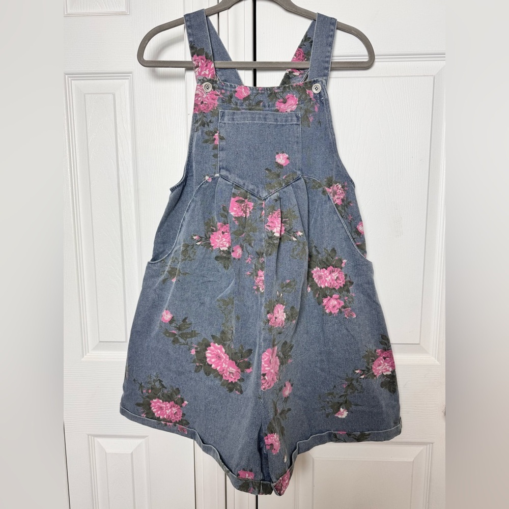 BiBi Floral Denim Overall Shorts NWT S, M,L ,XL 100% Cotton Boutique - Picture 9 of 11